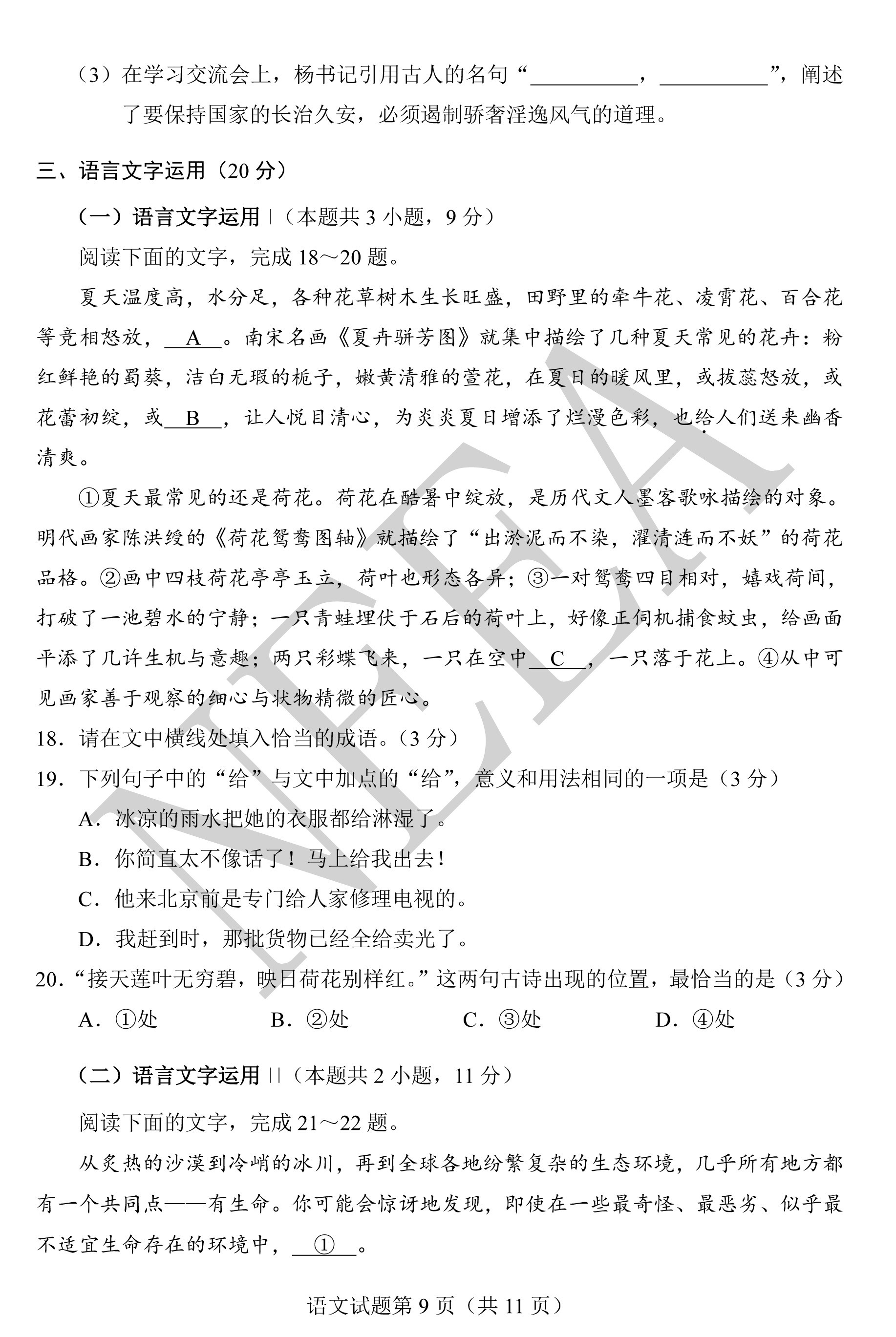 关于2024成考试卷语文科目探讨