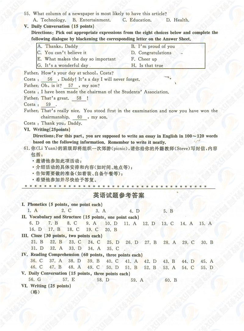 成考英语试卷题型全面解析